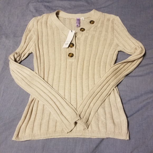 Francesca's Collections Sweaters - JOCELYN RIBBED HENLEY SWEATER
